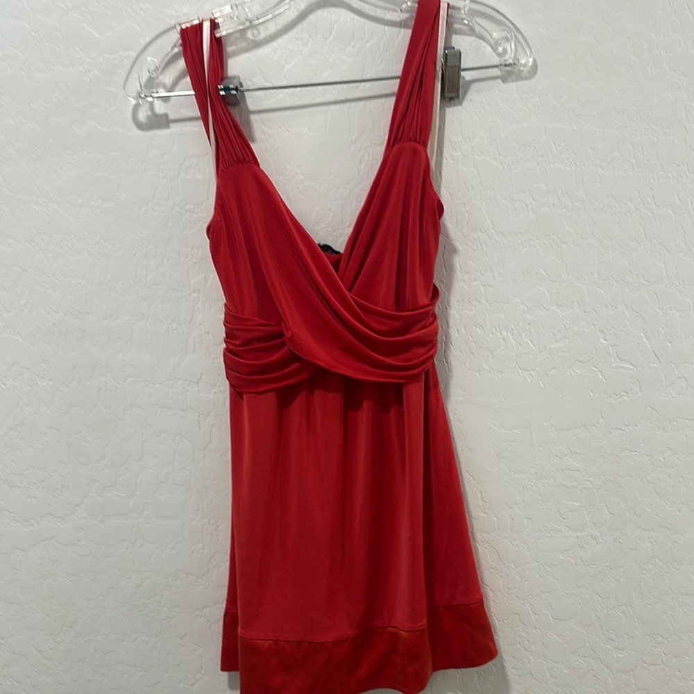 NWT y2k top tank women's small stretchy vintage silky baby doll bright red‎